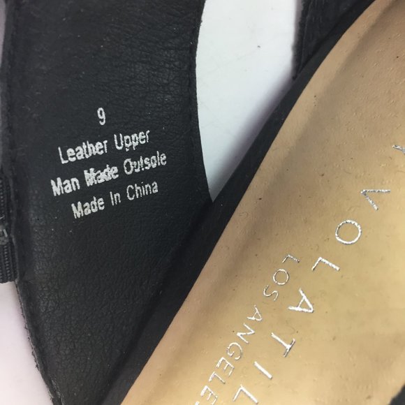 NEW VERY VOLATILE LOS ANGELES 9M Black leather Heel Ankle Strap Buckles - Picture 7 of 13